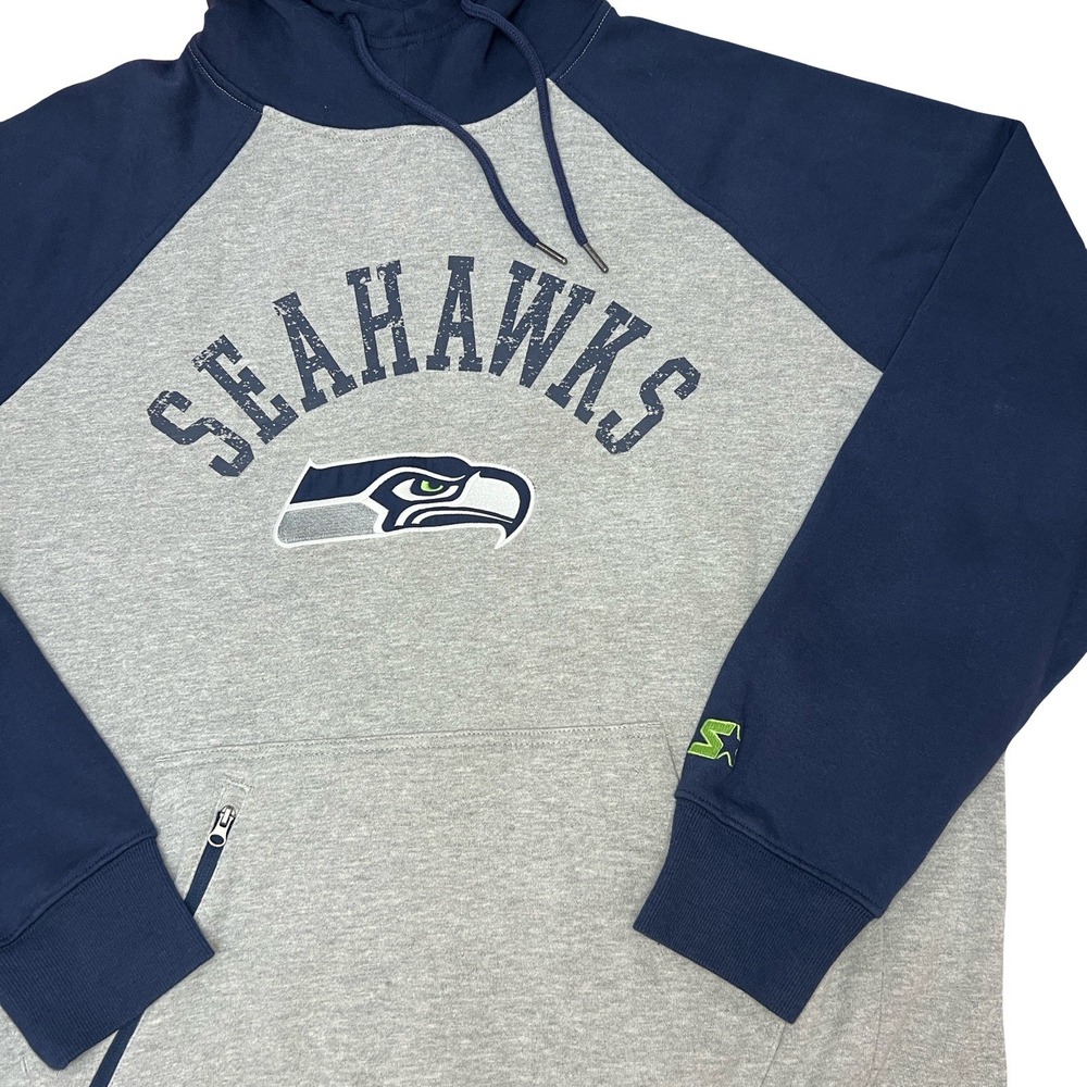 Starter Seattle Seahawks NFL Hoodie XXL Gray Navy Pullover Sweatshirt Logo 2XL